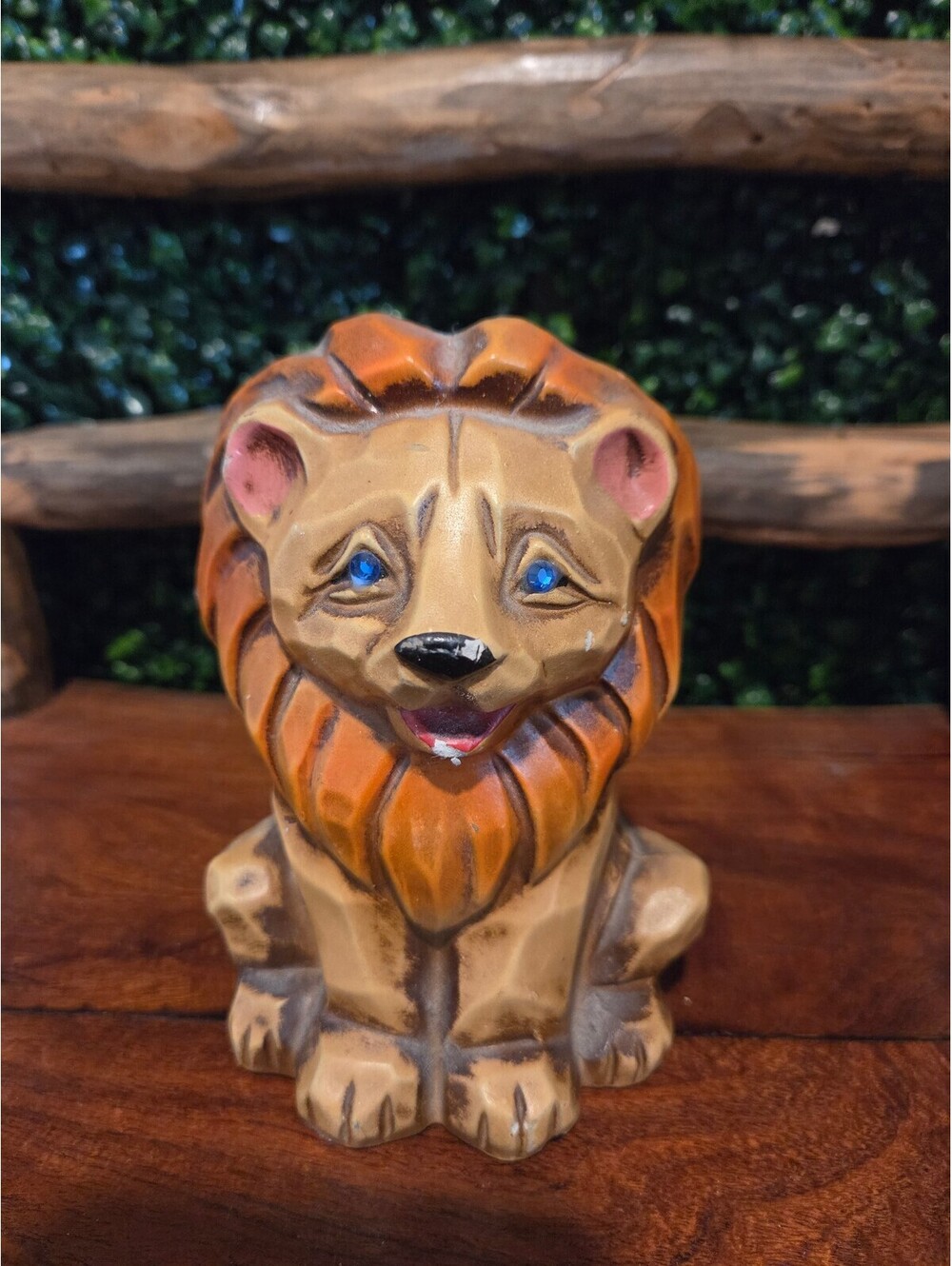 Vintage Napcoware Wooden Lion Figurine Bank